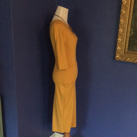 Unique Vintage Mod 60s Wiggle Pencil Dress mustard goldenrod yellow pinup - Picture 8 of 17